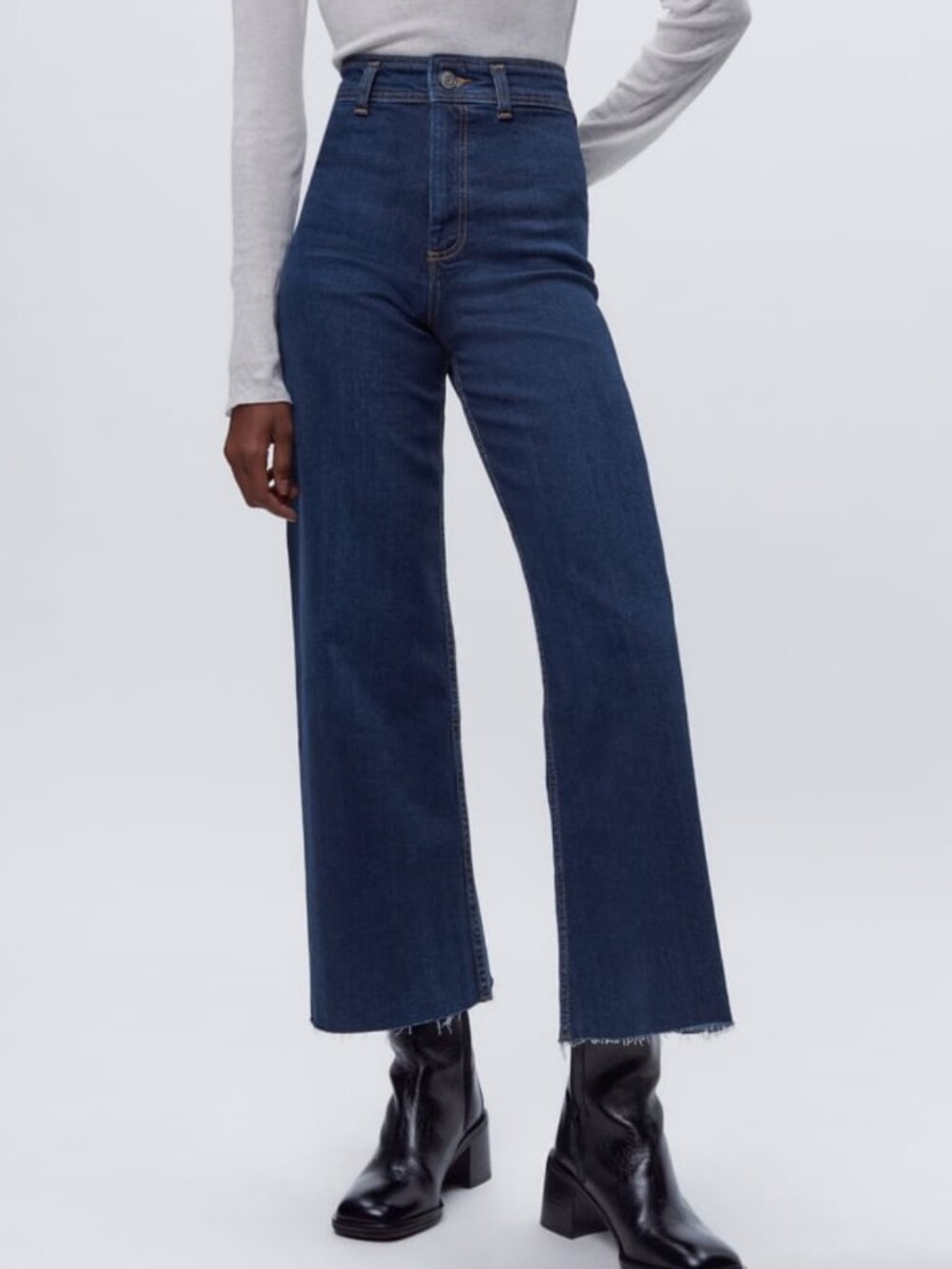 Zara Marine Straight Dark Blue Wide-Leg Women's Jeans 2